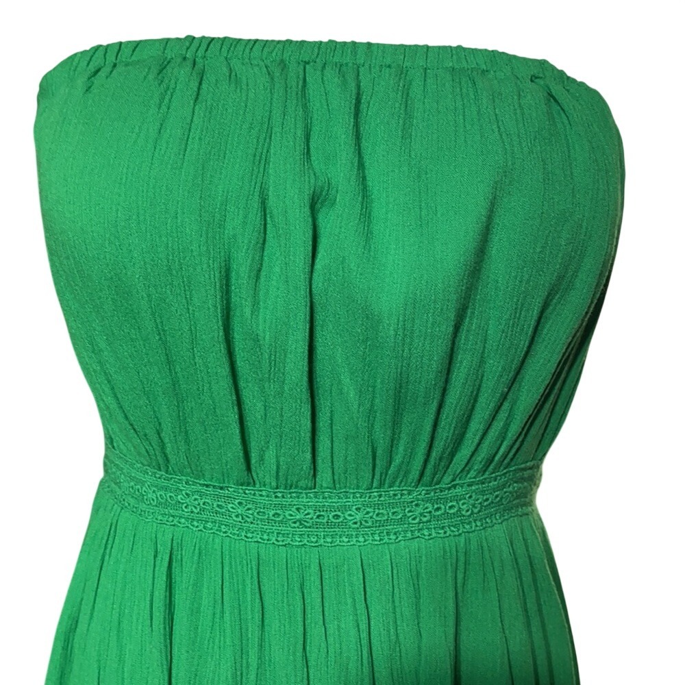 MDB Ieshop Green Strapless Boho Midi Dress Tassel Fringe Hem Smocked Back NEW - Picture 3 of 3